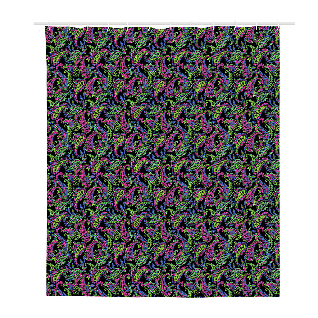Pink Blue And Green Paisley Print Polyester Shower Curtain