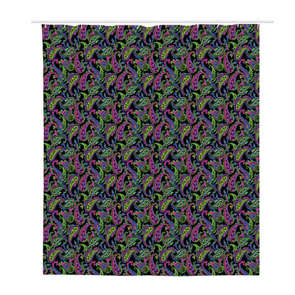Pink Blue And Green Paisley Print Polyester Shower Curtain
