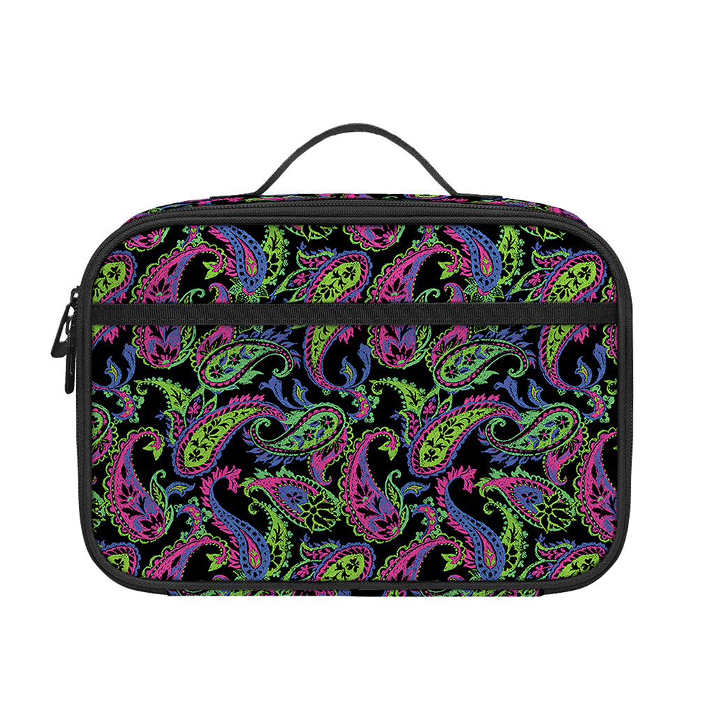 Pink Blue And Green Paisley Print Portable Lunch Bag