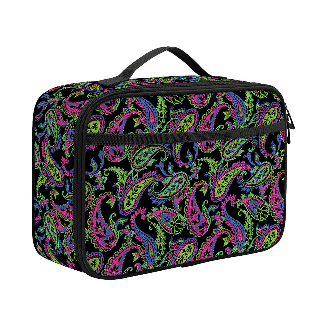 Pink Blue And Green Paisley Print Portable Lunch Bag