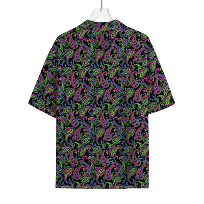 Pink Blue And Green Paisley Print Rayon Hawaiian Shirt