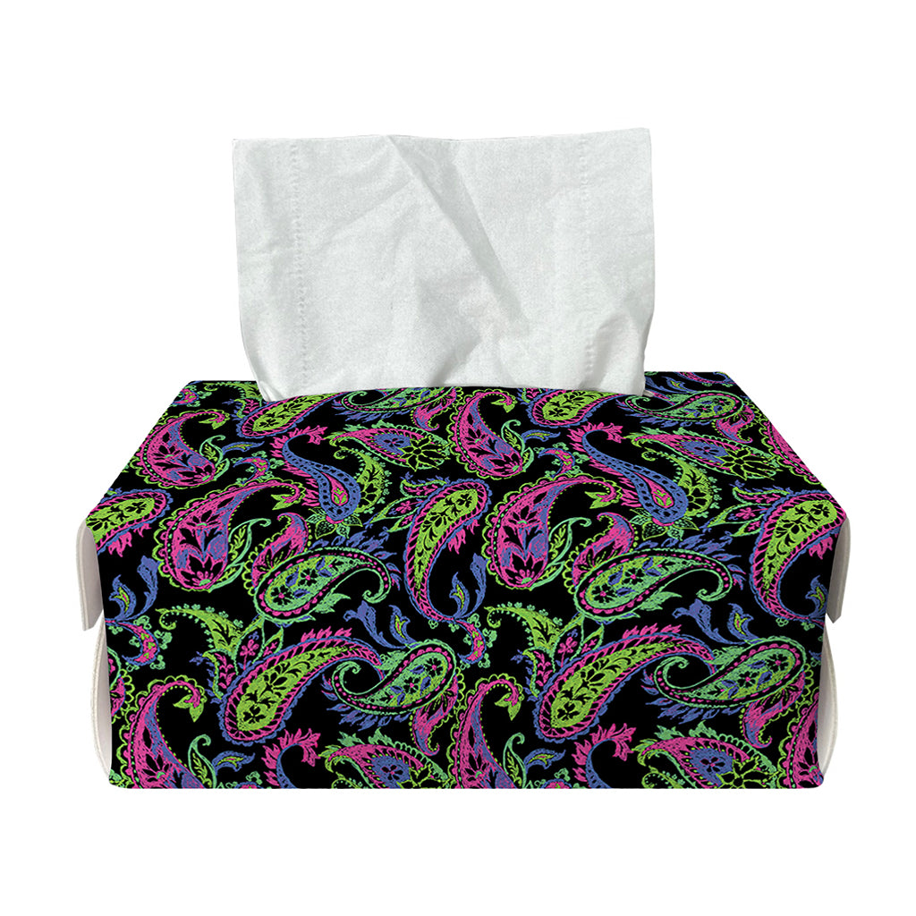 Pink Blue And Green Paisley Print Rectangle Tissue Box Cover