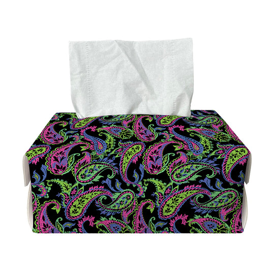 Pink Blue And Green Paisley Print Rectangle Tissue Box Cover