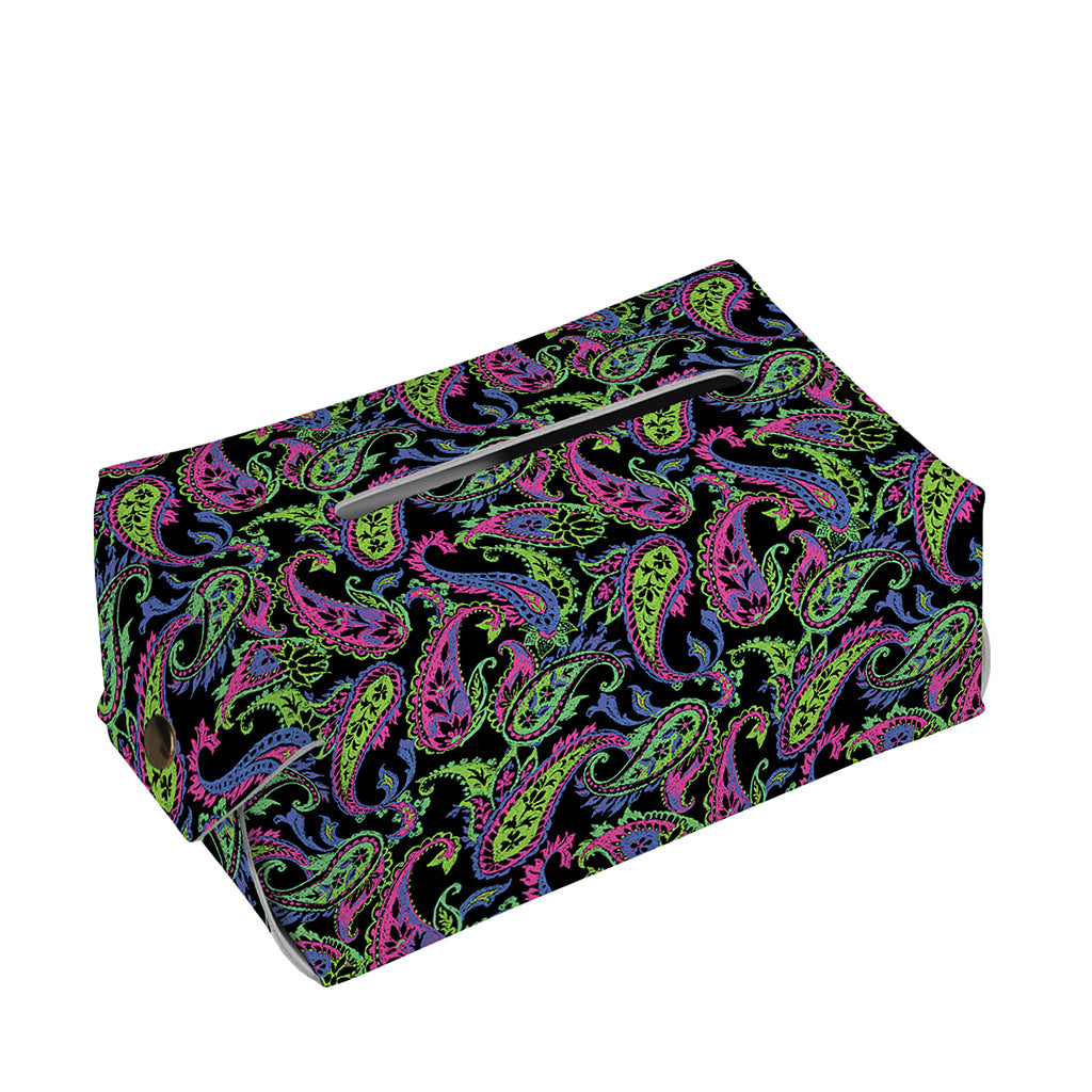 Pink Blue And Green Paisley Print Rectangle Tissue Box Cover
