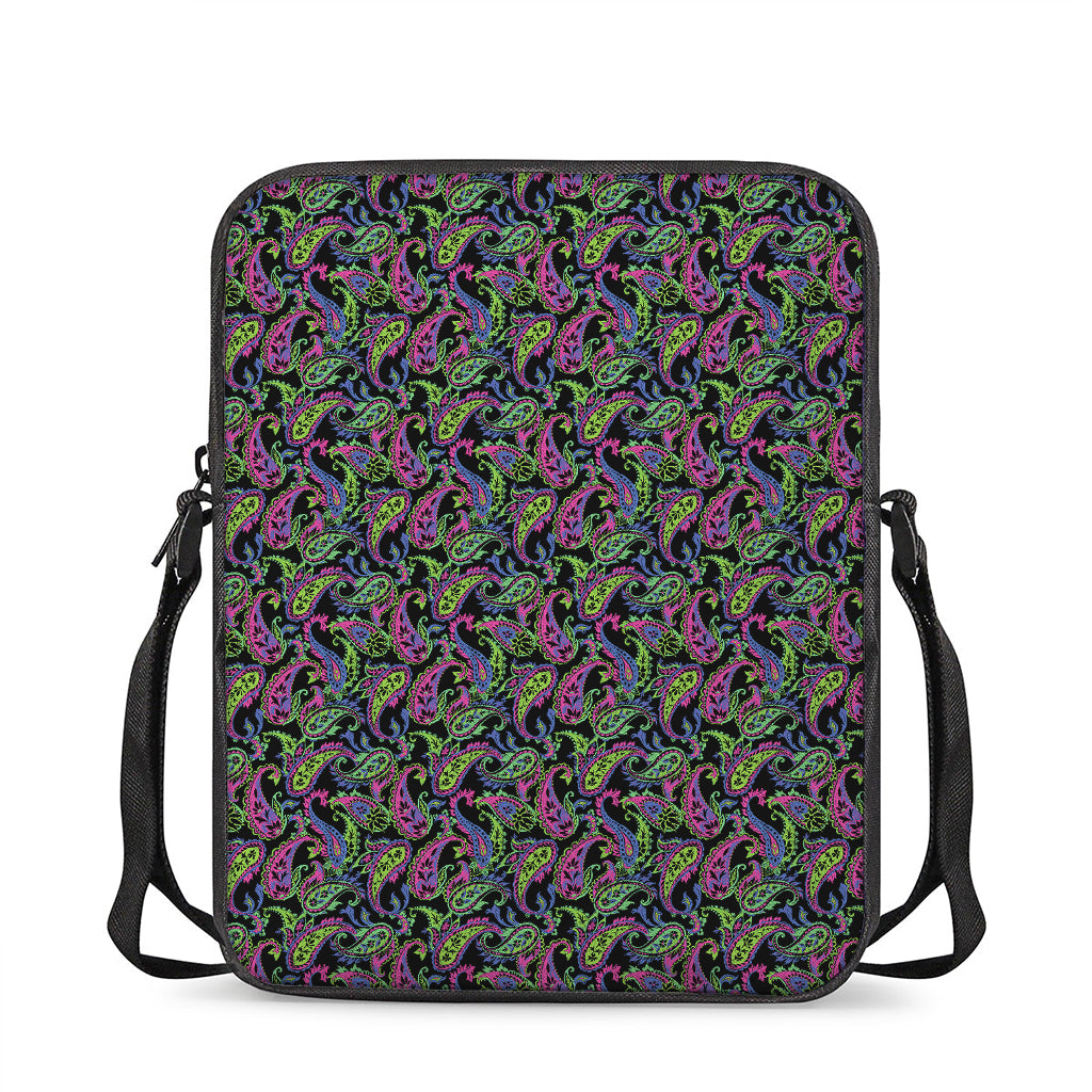 Pink Blue And Green Paisley Print Rectangular Crossbody Bag