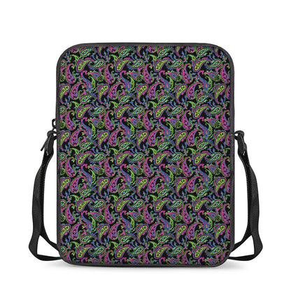 Pink Blue And Green Paisley Print Rectangular Crossbody Bag