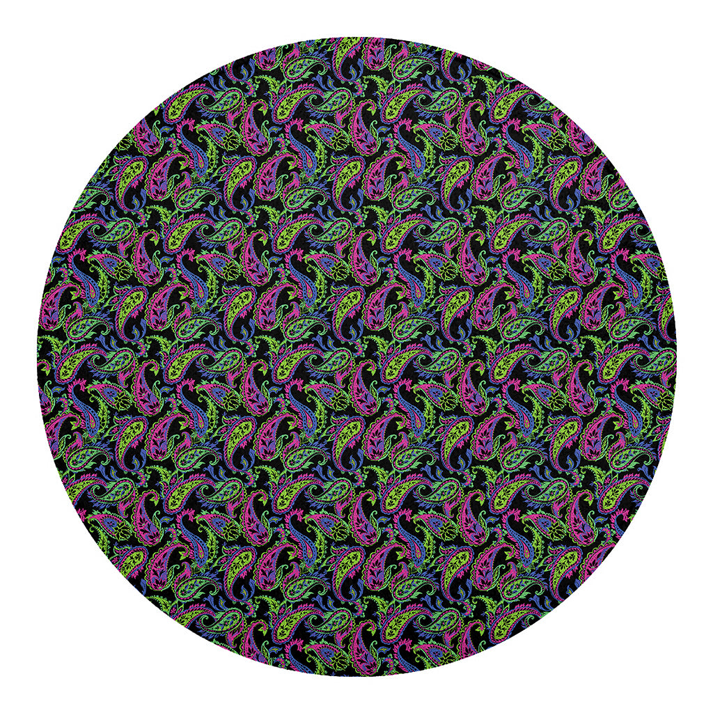 Pink Blue And Green Paisley Print Round Blanket