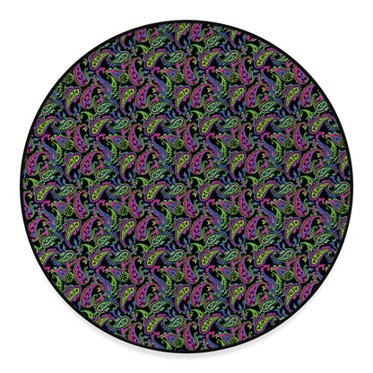 Pink Blue And Green Paisley Print Round Floor Mat