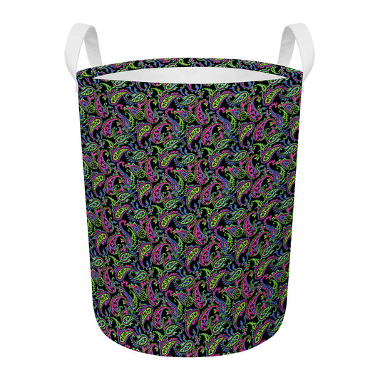 Pink Blue And Green Paisley Print Round Laundry Basket