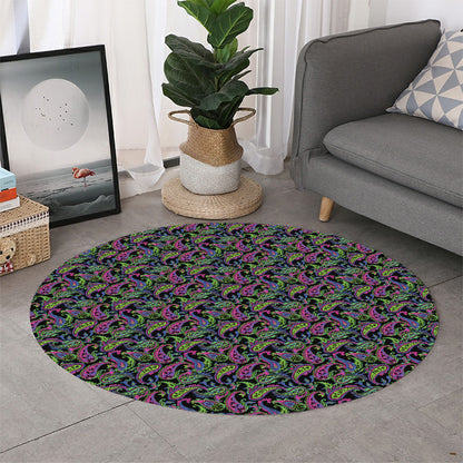 Pink Blue And Green Paisley Print Round Rug