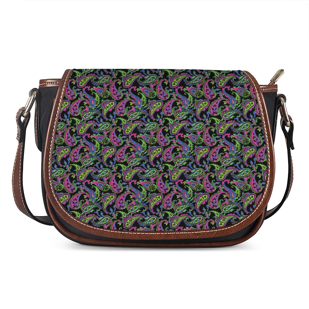Pink Blue And Green Paisley Print Saddle Bag