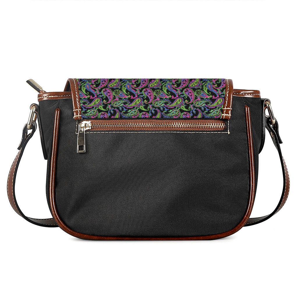 Pink Blue And Green Paisley Print Saddle Bag