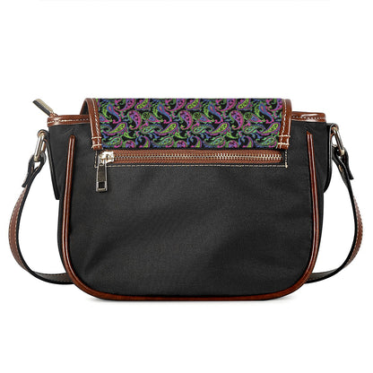 Pink Blue And Green Paisley Print Saddle Bag