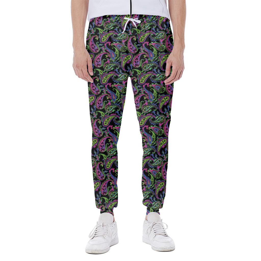 Pink Blue And Green Paisley Print Scuba Joggers