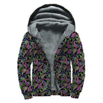 Pink Blue And Green Paisley Print Sherpa Lined Zip Up Hoodie