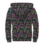 Pink Blue And Green Paisley Print Sherpa Lined Zip Up Hoodie