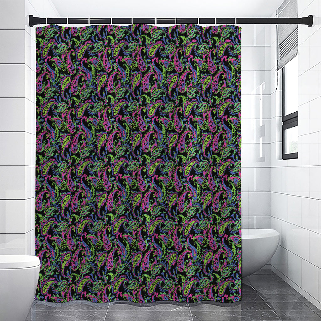 Pink Blue And Green Paisley Print Shower Curtain