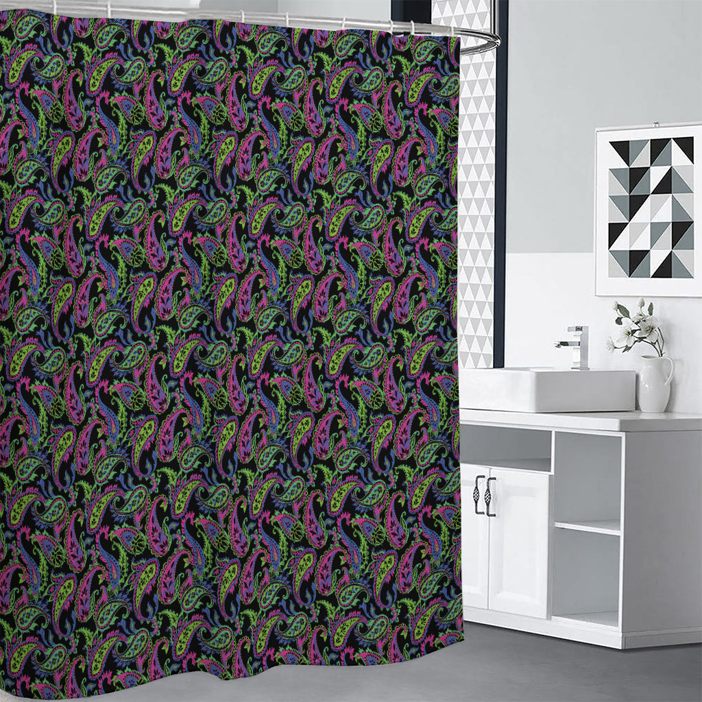 Pink Blue And Green Paisley Print Shower Curtain