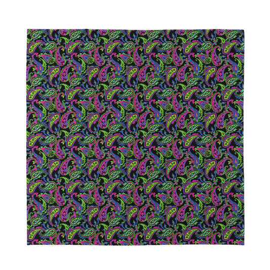 Pink Blue And Green Paisley Print Silk Bandana