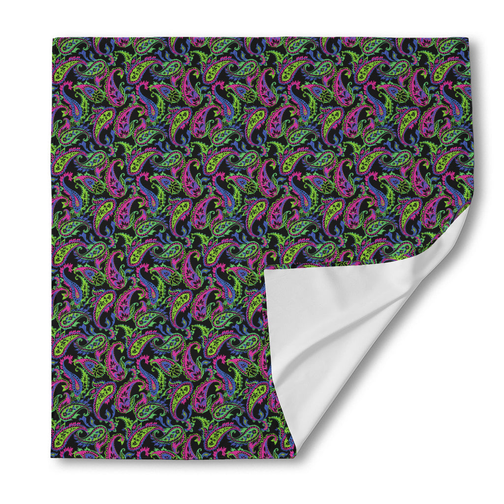 Pink Blue And Green Paisley Print Silk Bandana