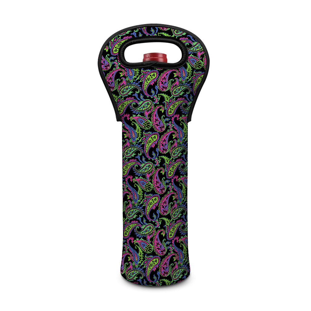 Pink Blue And Green Paisley Print Single Neoprene Wine Tote