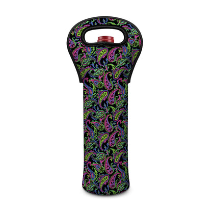 Pink Blue And Green Paisley Print Single Neoprene Wine Tote