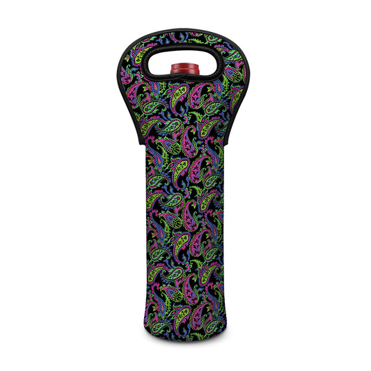 Pink Blue And Green Paisley Print Single Neoprene Wine Tote