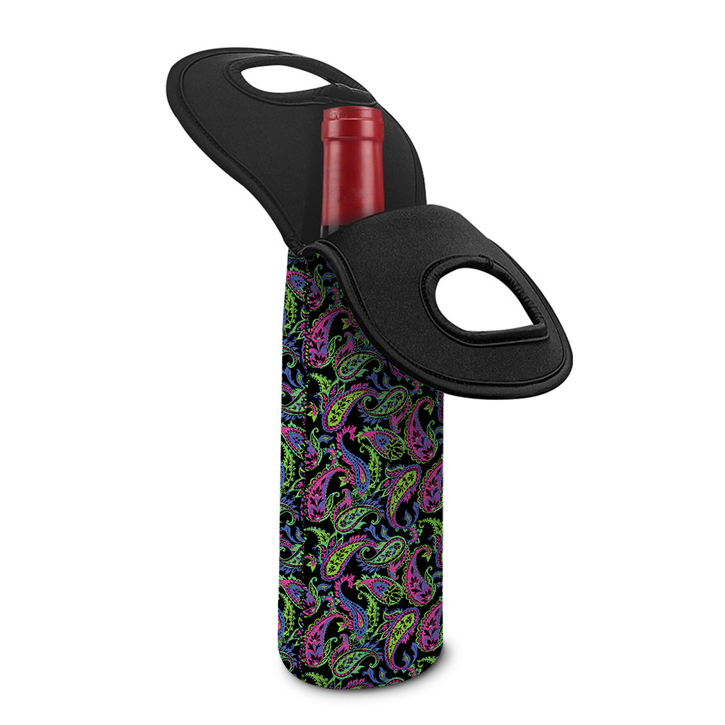 Pink Blue And Green Paisley Print Single Neoprene Wine Tote
