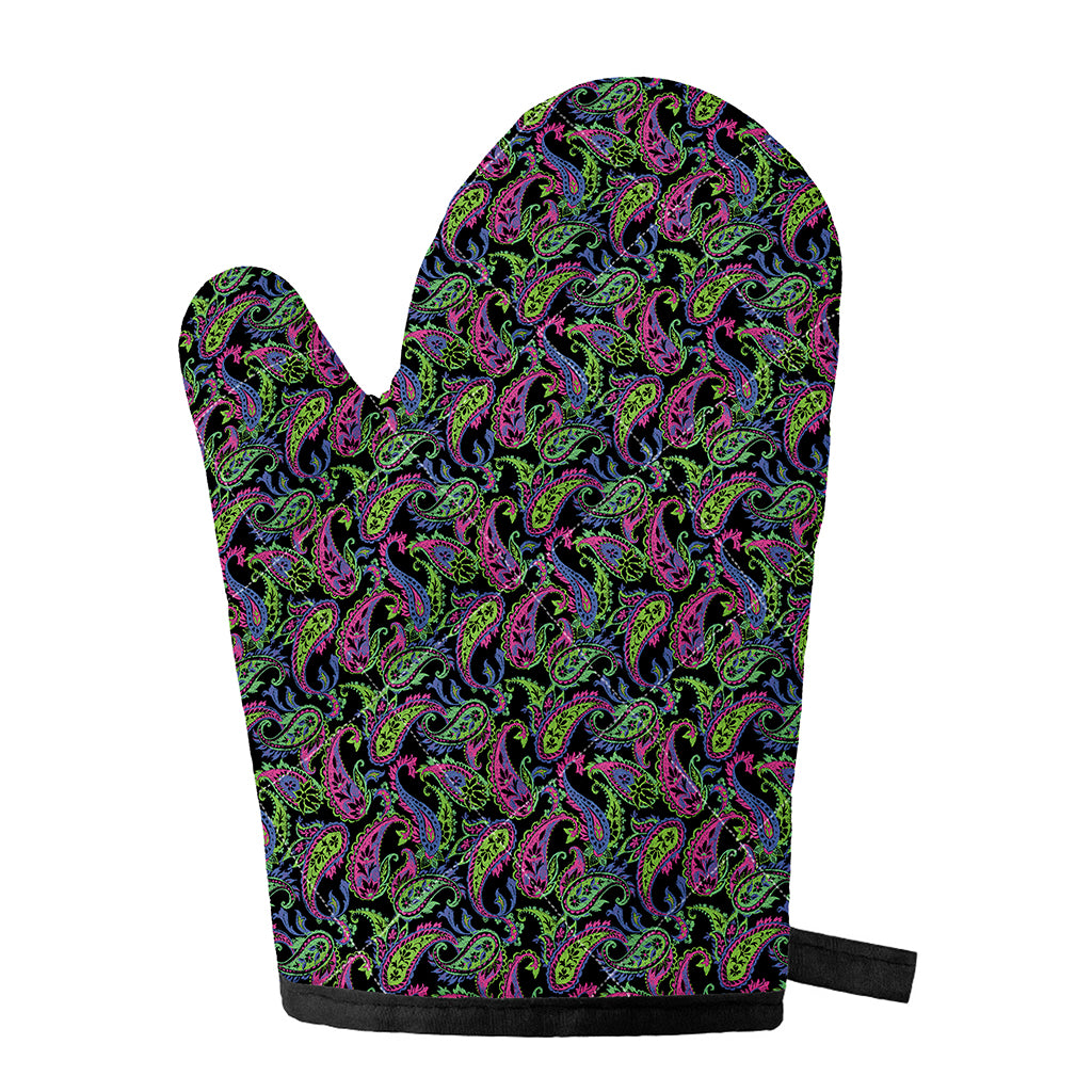 Pink Blue And Green Paisley Print Single Oven Mitt