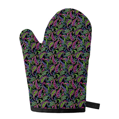 Pink Blue And Green Paisley Print Single Oven Mitt