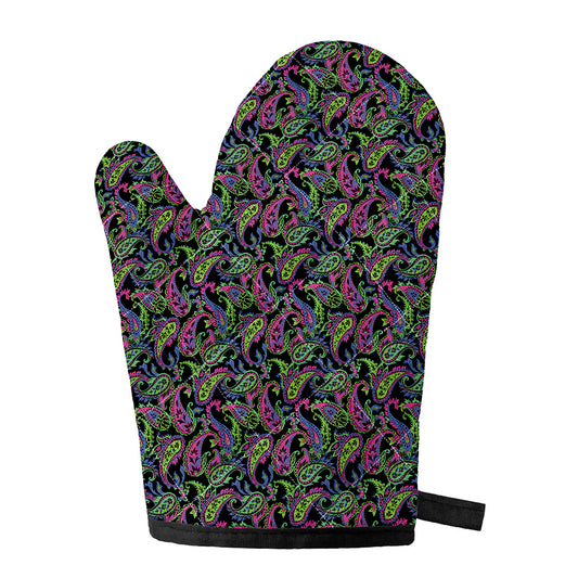 Pink Blue And Green Paisley Print Single Oven Mitt