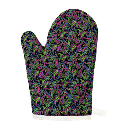 Pink Blue And Green Paisley Print Single Oven Mitt