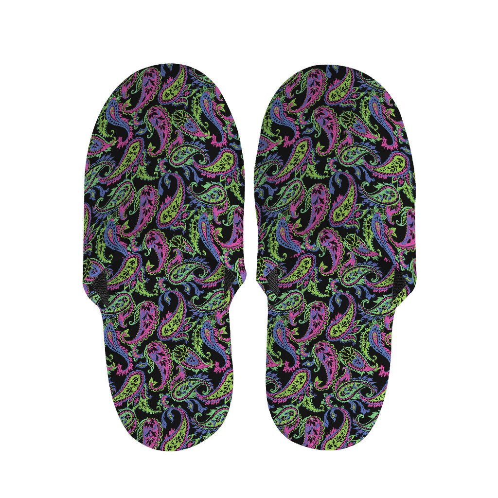 Pink Blue And Green Paisley Print Slippers