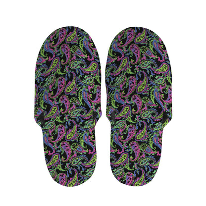 Pink Blue And Green Paisley Print Slippers