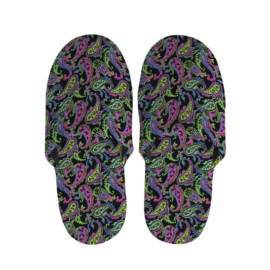 Pink Blue And Green Paisley Print Slippers