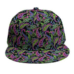 Pink Blue And Green Paisley Print Snapback Cap