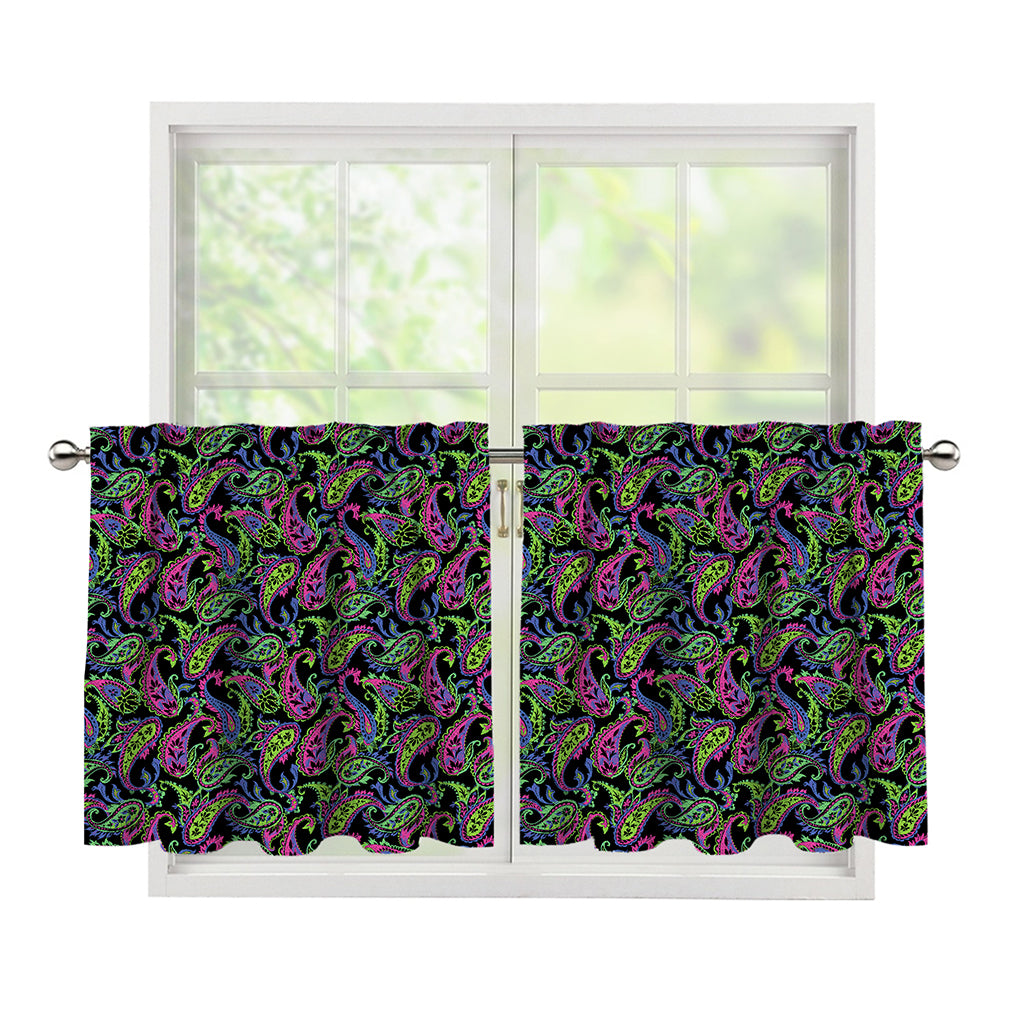 Pink Blue And Green Paisley Print Tier Curtains
