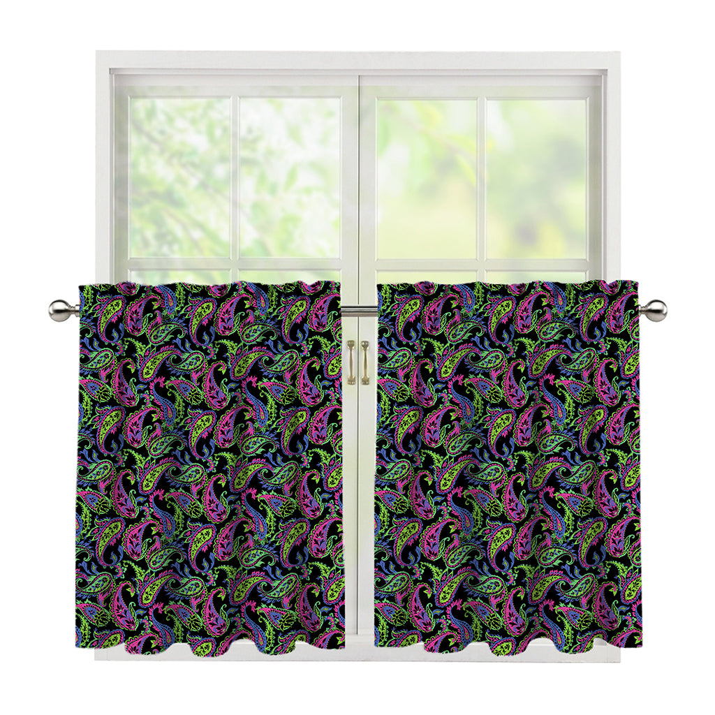 Pink Blue And Green Paisley Print Tier Curtains
