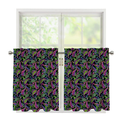 Pink Blue And Green Paisley Print Tier Curtains