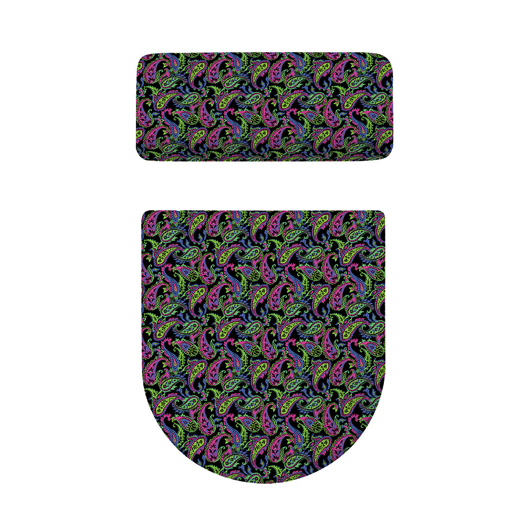 Pink Blue And Green Paisley Print Toilet Lid And Tank Cover Set