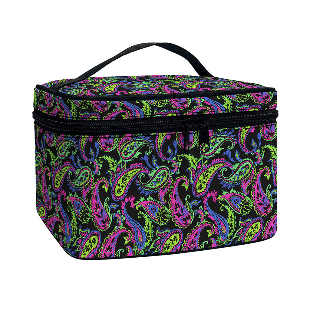Pink Blue And Green Paisley Print Travel Makeup Bag