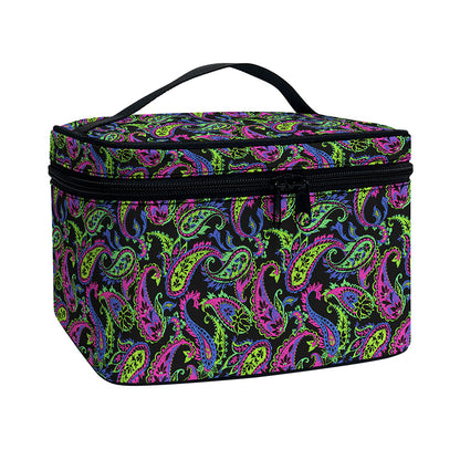 Pink Blue And Green Paisley Print Travel Makeup Bag