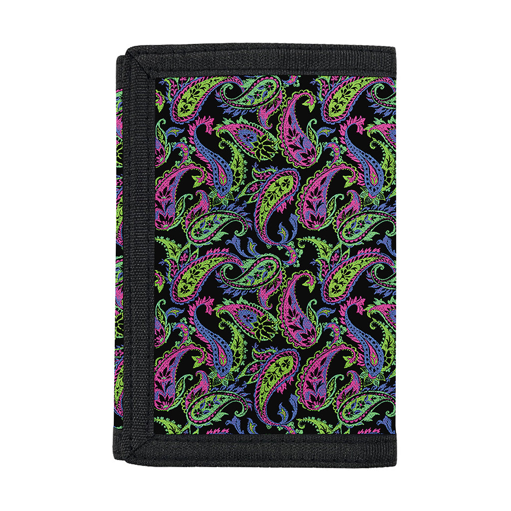 Pink Blue And Green Paisley Print Trifold Wallet