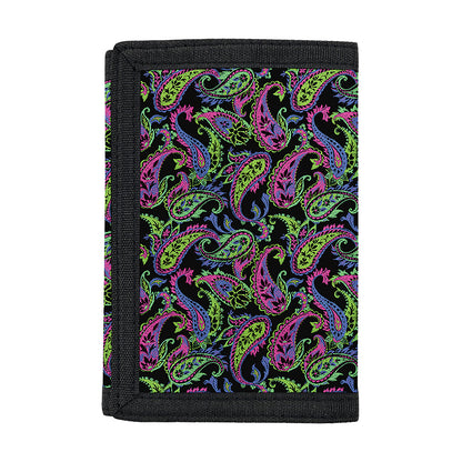 Pink Blue And Green Paisley Print Trifold Wallet