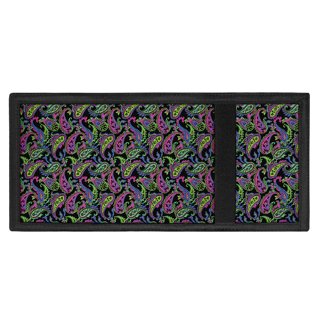 Pink Blue And Green Paisley Print Trifold Wallet