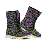 Pink Blue And Green Paisley Print Winter Boots