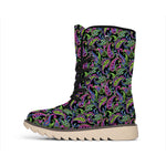 Pink Blue And Green Paisley Print Winter Boots