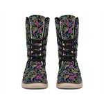 Pink Blue And Green Paisley Print Winter Boots