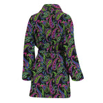 Pink Blue And Green Paisley Print Women's Bathrobe