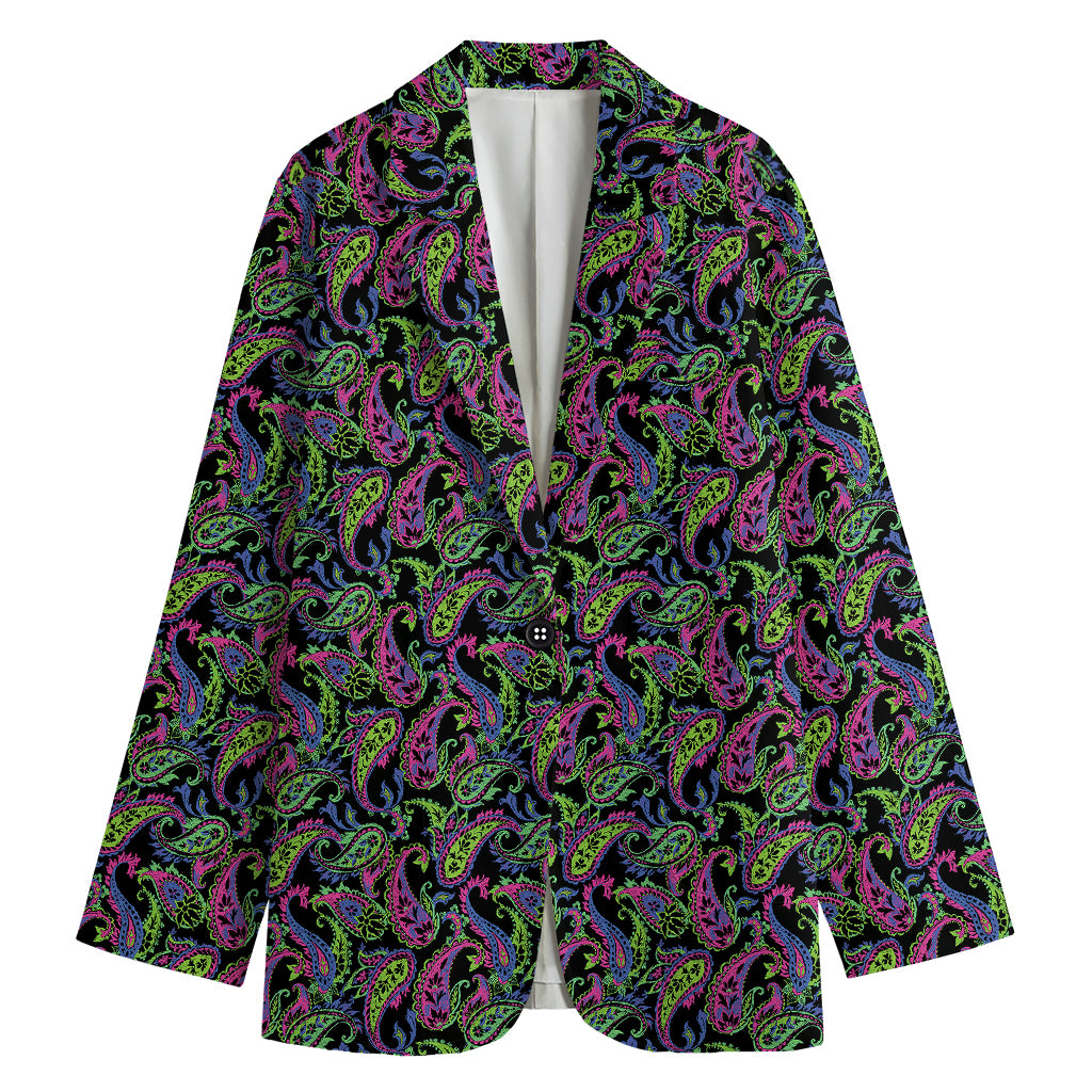 Pink Blue And Green Paisley Print Women's Cotton Blazer